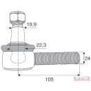 CNH Alsó függesztőkar oldalstabilizátor gömbfej (44908514) 24x2, L=105, Kúp:19,9-22,3