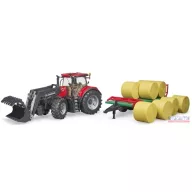   Case IH Optum 300CVX homlokrakodóval és bálaszállító pótkocsival, 8 körbálával Bruder 