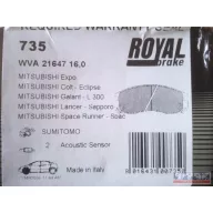 Brake pad Royal Brake WVA 21647 16.0